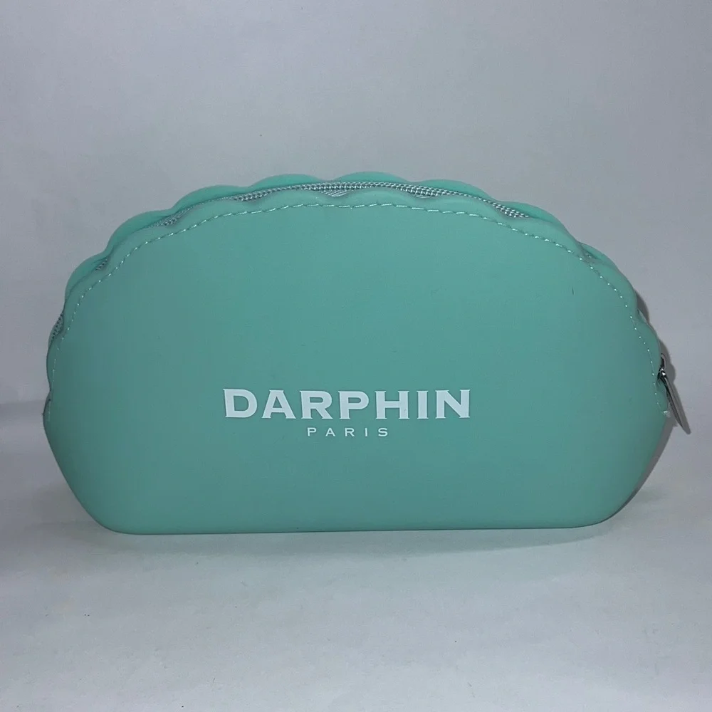 Darphin Large Light Green Zip Silicone Pouch Clutch